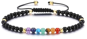 JSDDE 7 Chakra Armband Edelsteine Perlenarmband Geflochten Heilsteine Armband Energietherapie Reiki Heilung Armband Glücksarmband Schmuck für Damen Herren