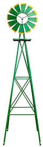 8FT Yard Garden Windmill,8FT Ornamental Windmill, Heavy Duty Durable Metal Weather Vane Garden Decoration Weather Resistant for Yard, Farm, Seaside, Green