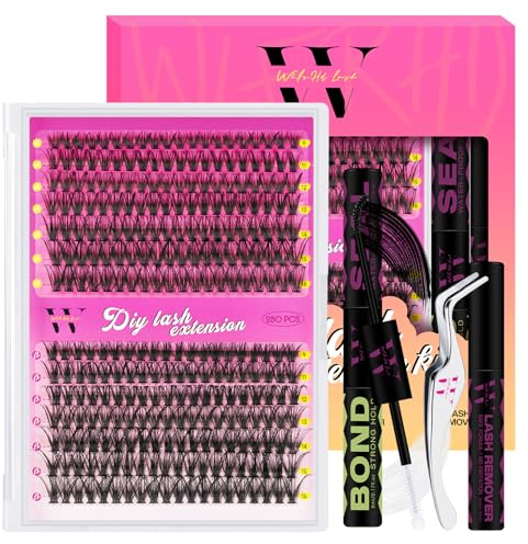 WLFRHD Wimpern Extensions 280Pcs Lash Extension Set 40+50D DIY-Wimpernverlängerungs set Einzel Wimpern Extensions Set mit Wimpernkleber und -versiegelung, Wimpernpinzette, Lash Remover(9-16mm)