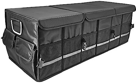 Car Boot Organiser 95L Auto Trunk Storage Organizer with Lid SUV Collapsible Camping Totes Vehicle Accessories Tool Travel Bag (XXL-95L Black)