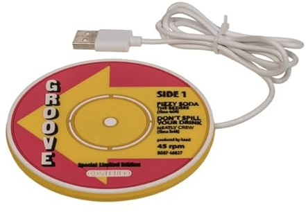 USB Vinyl Record Cup Warmer, Retro Design Drink Coaster, 10 cm, Red and Yellow