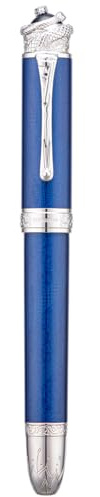 HONG DIAN N25 Piston Fountain Pen, Extra Fine Nib Snake Stereoscopic Carving Design with Metal Case Set (Ocean Blue)