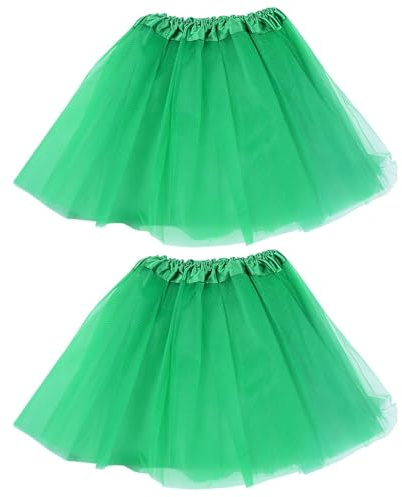 2 Pieces Green Mesh Skirt, Children'S Fluffy Skirt, Comfortable And Soft, Girls' Performance Ballet Tutu, Classic Costume.
