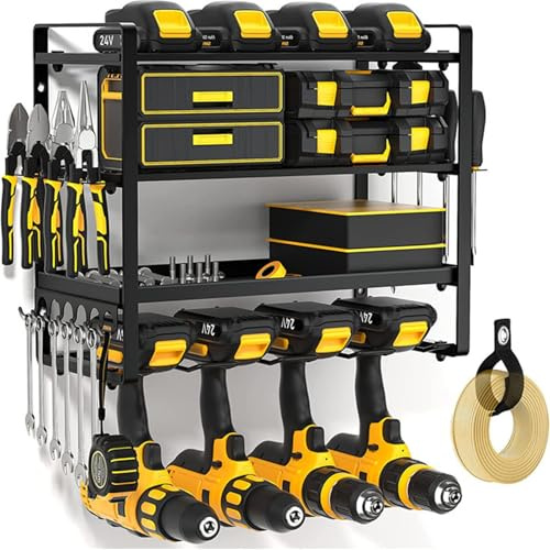 Tel Charme * 4 Ebenen Werkzeug Wandhalterung, Werkzeugspeicher Aufbewahrung für 4 Elektrowerkzeug, Werkzeug Wandhalterung für Werkstatt Garage Werkzeugraum, Werkzeugaufbewahrung