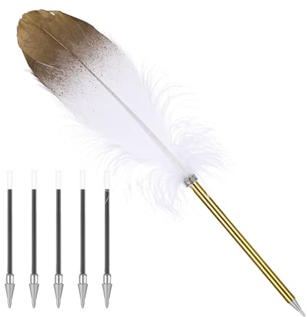 Schreibfeder Federn,Schreibfeder Set, Kugelschreiber Hochwertig Feder, Kalligraphie Füller Stifte mit 5 Ersatzpatronen für Schule, Hochzeitsgeschenke,Autogramme, Büros, Geschäftsgeschenke(Weiß)