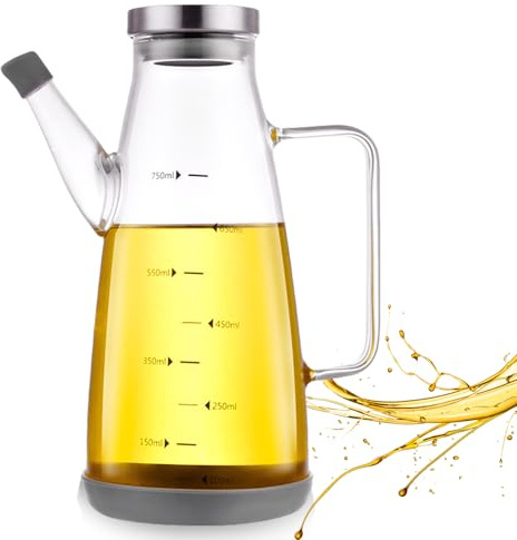 Botella de aceite de 750 ml, botella de aceite de oliva de cristal, mango antideslizante, base de silicona antideslizante, dispensador de aceite antigoteo y a prueba de fugas para salsa de soja