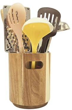AYAMAX Utensilienhalter aus Akazienholz | Küchenutensilienhalter & Organizer für Arbeitsplatte | Küchenbehälter mit rustikalem Design (Groß 15×18 cm)