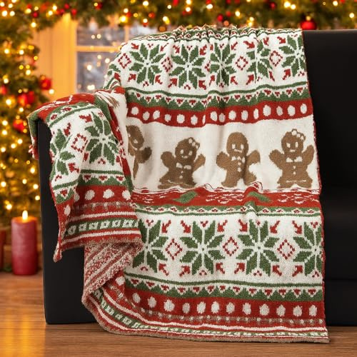 Namalu Große Weihnachts-Strickdecke, 127 x 152 cm, bunt, weiche Strickdecke für Couch, Bett, Sofa, Mikrofaser, leicht, warm, dekorativer Überwurf, bequeme Dekoration, Geschenk