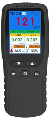 Rilevatore di gas, Monitor del tester della qualità aria 9 in 1 for formaldeide PM2.5 TVOC PM10 analizzatore rilevatore di polvere con schermo a colori LCD portatile per casa e camper