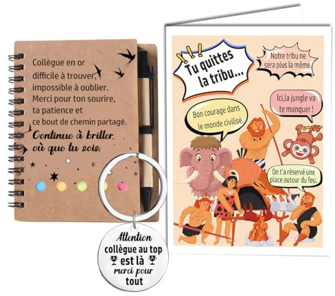 MKISHINE Geschenk zum Abschied der Kollegin, Humor – Notizbuch + Abschiedskarte lustig zum Unterschreiben + Schlüsselanhänger Souvenir – originelle Geschenkidee für Arbeitswechsel oder Ruhestand