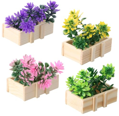 Culinavog 4 Stück Blumen Kühlschrankmagnete mit Holz-Blumentopf – Niedliche 3D Pflanze Magnete mit Orchidee, Kühlschrankmagnete mit Blumenpflanzen für Kühlschrank, Whiteboard, Büro, Küche, Schule