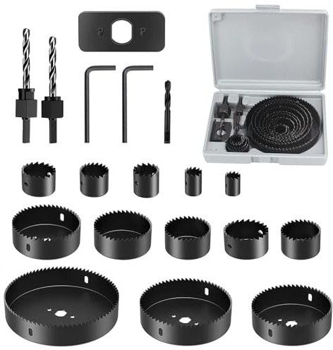 19 Stück Lochsäge Holz Set, Sägeblattgröße 19-127 mm, mit Sechskantschlüssel, Gestänge, Montageplatte und Bohrer Lochsägen Set, für Bohren von Löchern in Edelstahl Leichtmetall Holz PVC Kunststoff