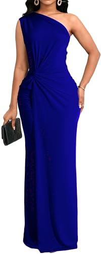 Elegant Long Dress for Women Summer One Shoulder Twist Waist Cocktail Party Floor Length High Split Dresses(Large)
