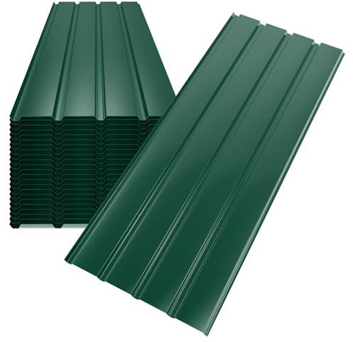 Mondeer 24pcs Roofing Sheets, Metal Corrugated Roofing Sheets Covers 12m², 115 x 45 cm, Galvanised Steel Roof for Garage Carport Shed Greenhouse Kennels Panels, Green