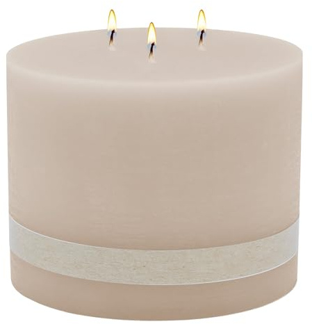 Vela XL de 3 mechas, diámetro de 14 cm, sin perfumar, color beige
