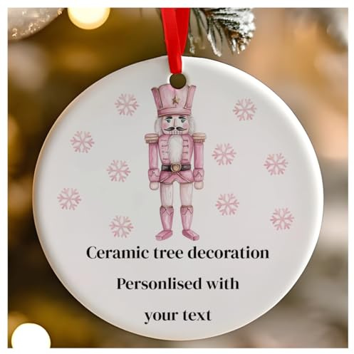 Cascanueces de cerámica para colgar en el árbol de Navidad, color rosa, personalizable, para decoración de árbol de Navidad para bebés, 1ª Navidad, primera Navidad como señor y señora, 7 cm