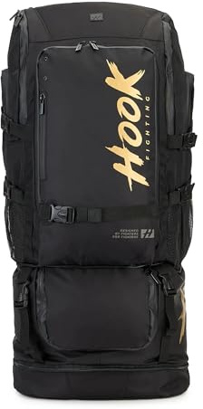 HOOK FIGHTNG COMPETITION Sport Rucksack in Schwarz mit einem Fassungsvermögen von 45/63 Litern Schutz vor Feuchtigkeit Belüftete und thermoaktive Tasche/Fitness Rucksack Verstellbares Volumen Stabilit