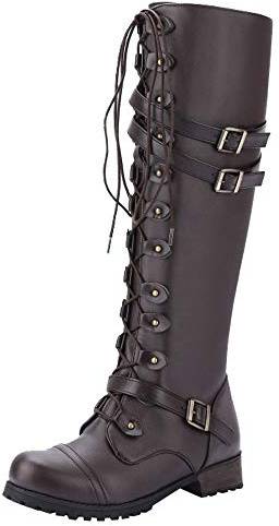 Generisch 2025 Bottines pour femme Style steampk gothique Boucle rétro punk Bottes de combat, marron, 39 EU