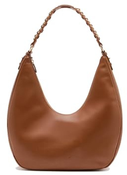 Liu Jo Borsa hobo in pelle sintetica, marrone cognac, con tracolla a catena intrecciata, stile casual