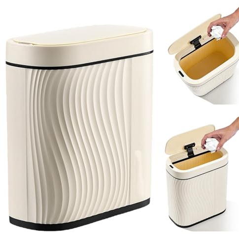 Poubelle à capteur, automatique, avec capteur, 8 l, avec couvercle, seau à fumier intelligent sans contact, détecteur de mouvement étroit pour maison, bureau, hôtel, restaurant (blanc)