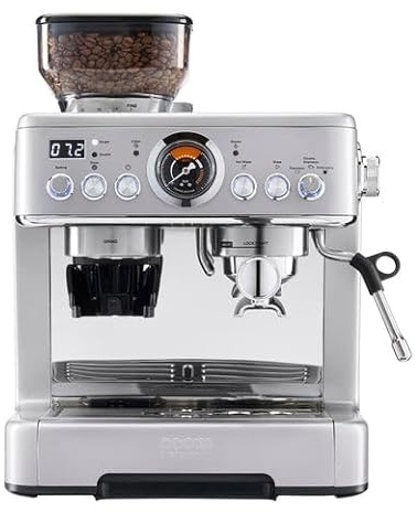 Cooks Professional Bean-To-Cup Espresso Machine | 20-Bar Italian Pump Barista Style Coffee Maker with Integrated Grinder, Steam Wand, 2.6L Water Tank, Portafilter, Tamper & Milk Jug | Silver