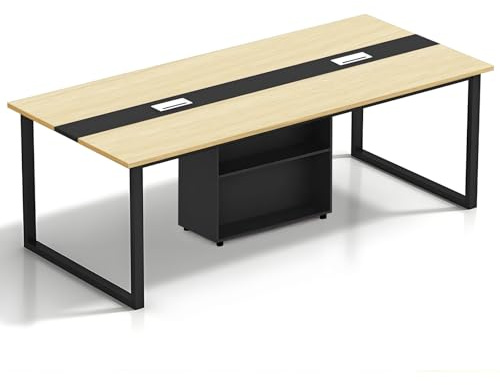 Grande Table de Conférence avec Module de Rangement – Table de Réunion Moderne 8 à 12 Personnes, Passe-Câbles, Structure Métallique Noire, Idéale pour Bureaux, Salles de Réunion et Formations