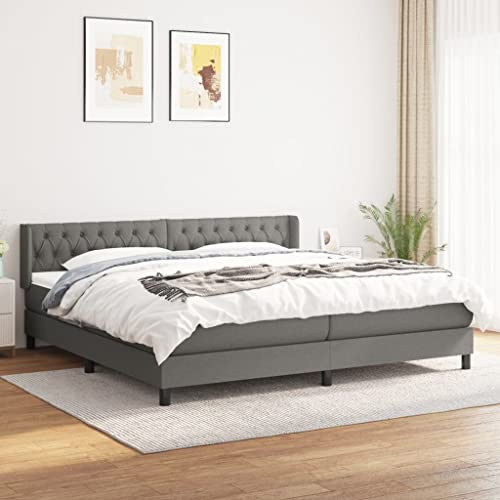 Mokuyary resårsäng med madrass, mörkgrå, 200 x 200 cm, tyg, sängram, säng med ribbotten, plattform, sängram, enkel montering för sovrum, gästrum – W