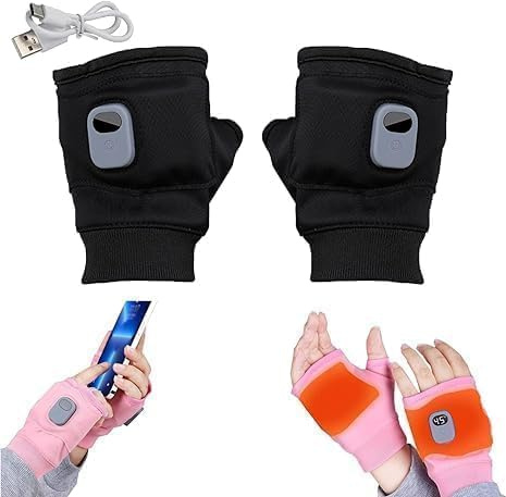 Guantes Calefactables USB Mujer 2026 - Recargables sin Dedos con Control Térmico Inteligente, Ideales para Exteriores, Ciclismo y Nieve (Negro-1 Unidad)
