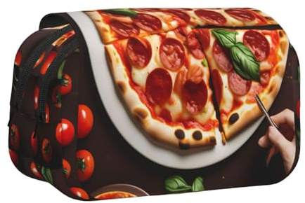 ABYchdd Federmäppchen mit Pizza-Lebensmittel-Aufdruck, doppeltes Klappetui, Oxford-Stoff-Tasche mit Reißverschlusstaschen, ideales Geschenk