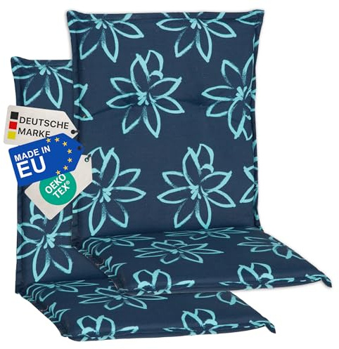 NYVI Gartenstuhl Auflagen Niedriglehner 2er Set Barcelona - UV-Beständig, Atmungsaktiv, Strapazierfähig - Niedriglehnerauflagen Sitzkissen Outdoor - Sitzauflagen 100x50cm Blume Hellblau