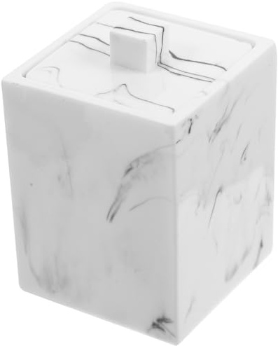 minkissy Contenedor de Hisopos de Algodón Diseño de Mármol Tinta Negra, Caja Organizadora Compacta para Baño, Almacenamiento Práctico y Portátil para Bastoncillos y Palillos, Resistente
