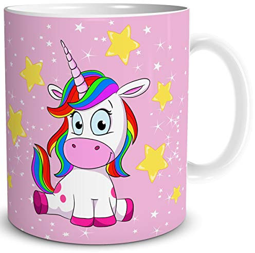 TRIOSK Tasse Einhorn lustig mit Regenbogen Unicorn Lady Sit-in Geschenk für Einhornfans Frauen Freundin Mädchen Kinder Geburtstag Rosa