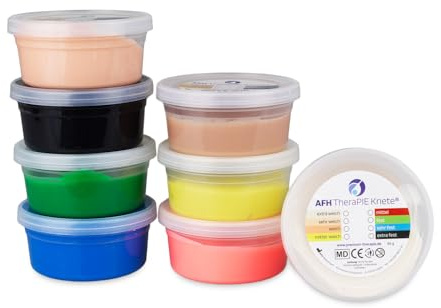 AFH TheraPIE Knete®, 85 g | 8er SPAR-SET, Knetmasse in 8 verschiedenen Stärken inkl. Gratisknetfibel