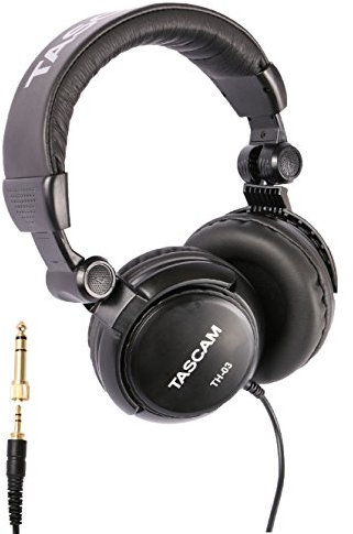 TASCAM TH-03 Studio Headphones – Closed Back, Padded, Adjustable Pro Audio Headset with Gold Tip 1/8 inch to 1/4 inch Adaptor