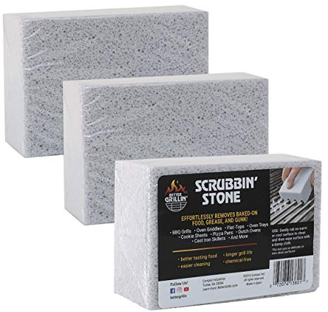 Better Grillin' Scrubbin Stone Grill Cleaner-Scouring Brick/Barbecue Grill Brush/Barbecue Cleaner for BBQ, Griddle, 3pk