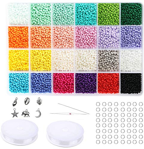 Tibaoffy Größe 10/0 Crafts Glasperlen 2,8 mm winzige Pony-Perlen sortierte Set mit Organizer-Box für Schmuckherstellung (24 verschiedene bunte Set, insgesamt ca. 9120 Stück)