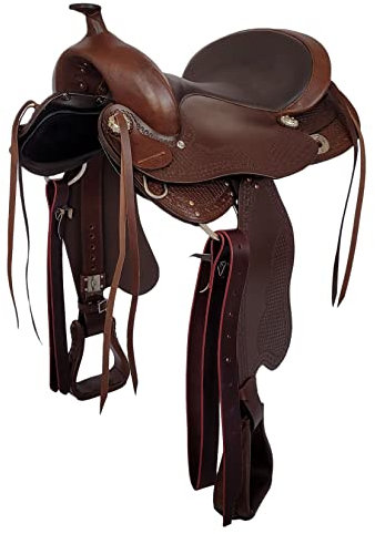 A&M Reitsport Baumloser Westernsattel Nebraska aus geöltem Büffelleder, wechselbares Kopfeisen, Größe:17 Zoll