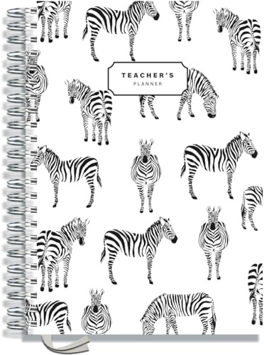 Teacher Planner 2026-2027 A4 size by Pirongs | 6 Lesson Planner for Teachers | Page a day | Undated, Hardback, Wiro-bound Teachers Planner - Zebra