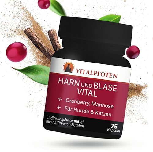 Vitalpfoten 75 Harn und Blase Vital Kapseln für Hunde & Katzen mit Cranberry, Mannose und Brennnessel, pflanzliche Hausmittel - Rezeptur für die Blase und Harnwege