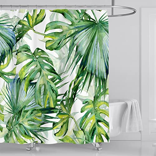 OCEUMACO Duschvorhang 180x180 Grün Monstera Blätter Shower Curtains Textil Antischimmel Dschungel Pflanzen Palmenblätter Motiv Duschvorhänge Badewanne Stoff aus Polyester Waschbar Vorhang