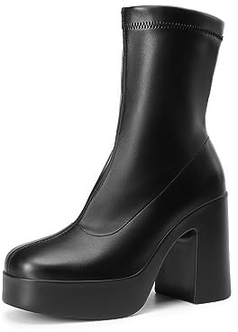 DREAM PAIRS Women's Gogo Ankle Boots Platform Shoes,Black,7.5