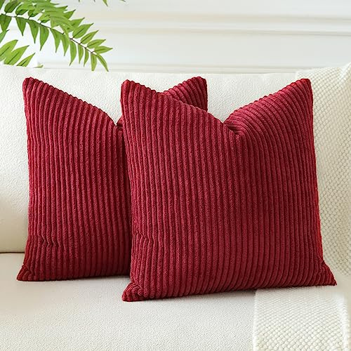JOTOM 2er Set Cord Kissenbezüge Kissenhülle Dekorative Zierkissen Sofakissen Couchkissen Dekokissen Kissenbezug Deko Kissenhülle für Sofa Wohnzimmer 50x50cm Weinrot
