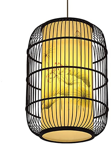 FUELIX Luminaires Suspendus De Plafond De Lanterne De Restaurant De Pot Chaud Noir Lampe Vintage Tissée En Bambou Avec Lustre À Baldaquin En Bois Luminaire De Plafond Suspendu E26 Utilisé Pour