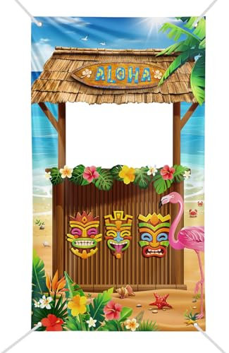GEBETTER Photocall Hawaiano 180x100 cm, Decoración Fiesta Hawaiana, Tela Pancarta Aloha, Fotocall Fotocol Photo Booth Props Fotomatón Fondo Foto Tropical Hawaii Luau Playa Boda Cumpleaños (Tiki Bar)