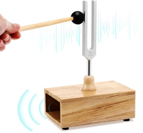 JOINPAYA 528Hz Tuning Fork with Resonance Box and Percussion Mallet Aluminum Alloy Tuning Fork for Yoga Sound Practice Instrument Science Experiments Hearing Testing 5.91 X 3.62 X 2.05 in