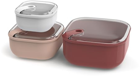 Rotho Aufbewahrungsbox Ela 3er-Set luftdicht 0,43–2 L in rot/rosa/weiß | Luftdichte Aufbewahrungsbox, 3 Größen für Meal Prep, als Lunchbox für Erwachsene, mikrowellengeeignet, spülmaschinenfest