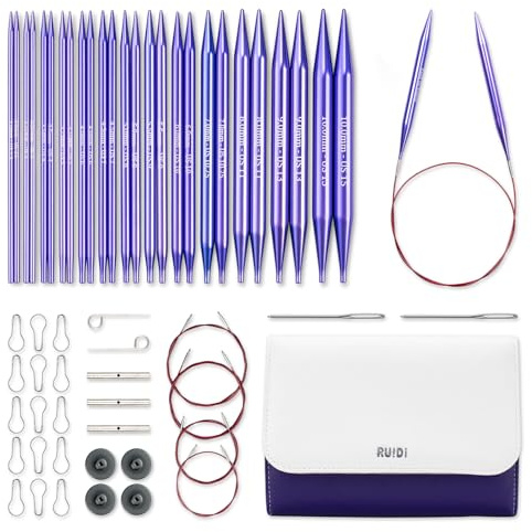 RUIDI Rundstricknadeln Set Austauschbar, 13 Paar Stricknadeln Set | 3,0–10 mm Aluminium-Rundstricknadeln, Rundstricknadel Set, Stricknadeln Set Austauschbar mit 4 Kabeln (60/80/100/120 cm)