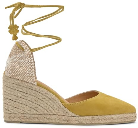 Castañer · Alpargata JOYCE/8/007 en Ante con Punta Afilada y Cierre de Cordones con cuña de 9cm - Mujer Color: Verde Talla: 39