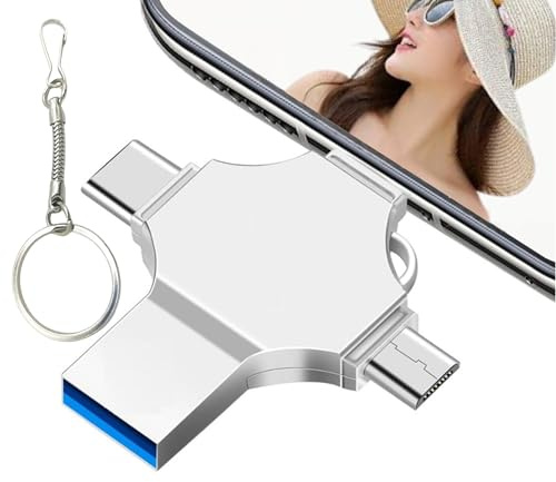USB C-flashminne fotostick 128 GB 4 i 1, USB 3.0 minnessticka höghastighets tumenheter, bärbar mini-hopp drive extern lagringsenhet för smartphone/laptop/PC/Android/iOS (utan app, 128 GB)
