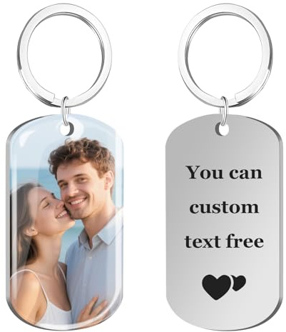 Porte Clef Personnalisable Photo Double Face Porte Clé Personnalisé Photo Gravure Texte et Image, Porte-Clés Personnalisée Cadeau pour Homme, Femme, Couple, Amis et Famille